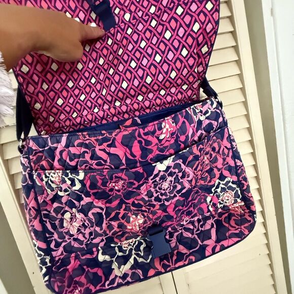 Vera Bradley Pink and Navy Floral Computer Shoulder Bag - Picture 4 of 10
